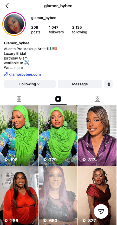 GlamorByBee Instagram profile